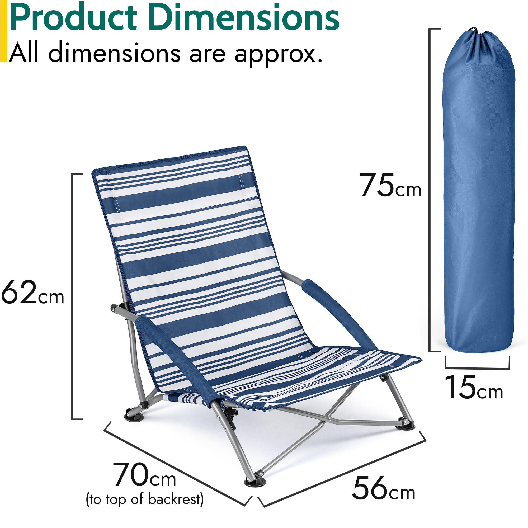 Low Beach Chair Folding Outdoor Camping Garden Festival Lightweight Lounger Seat 7/7