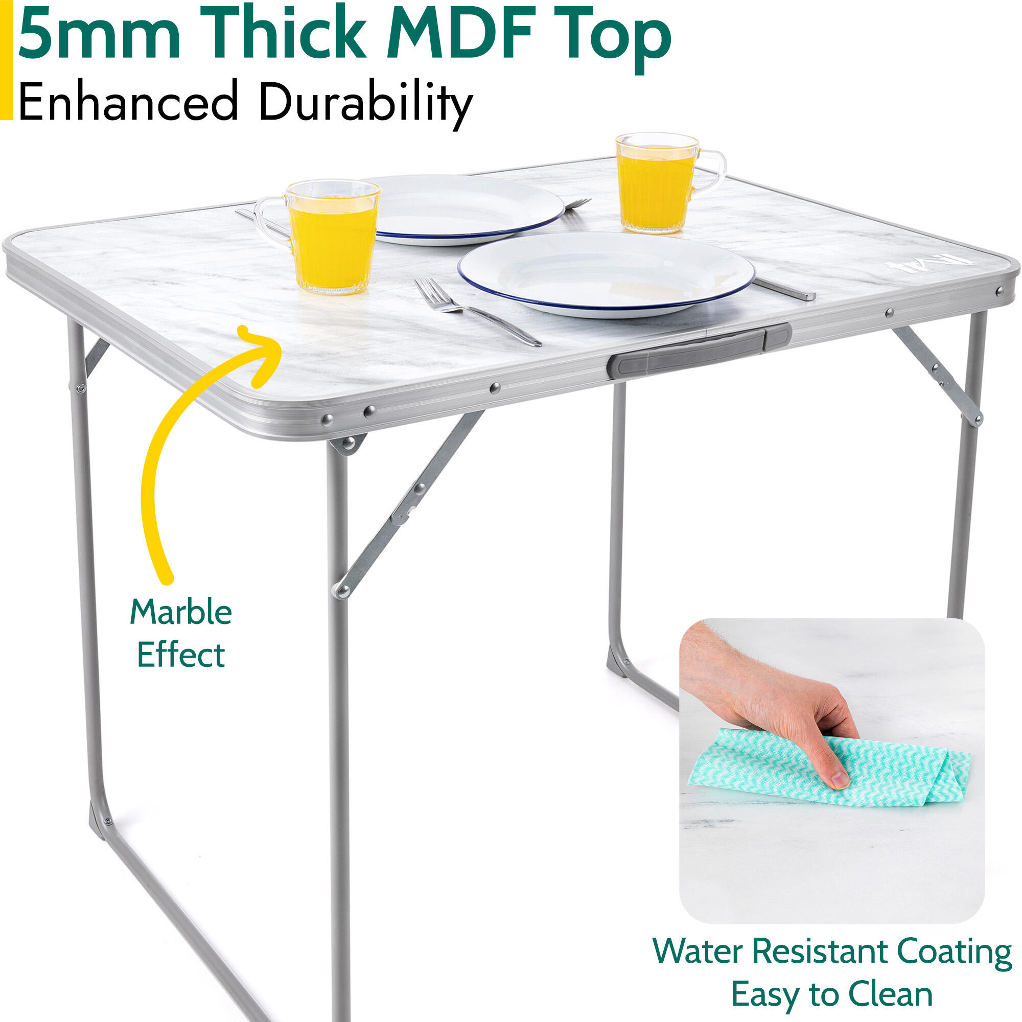 Folding Camping Picnic Table Portable Lightweight Wooden With Marble Effect 5/7
