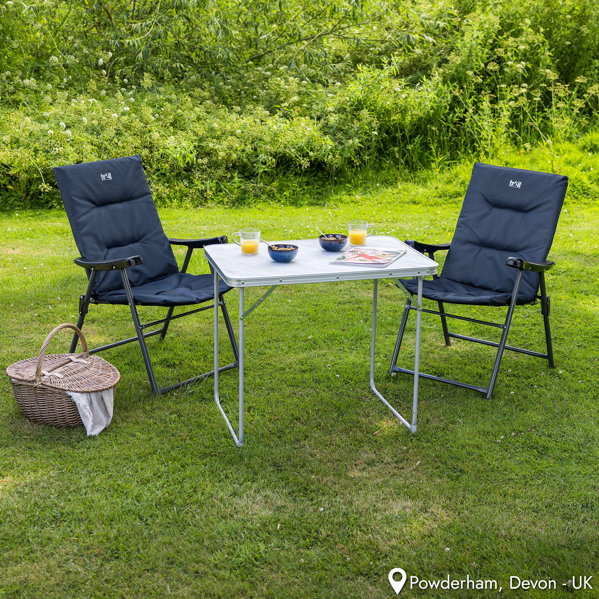 Folding Camping Picnic Table Portable Lightweight Wooden With Marble Effect 2/7