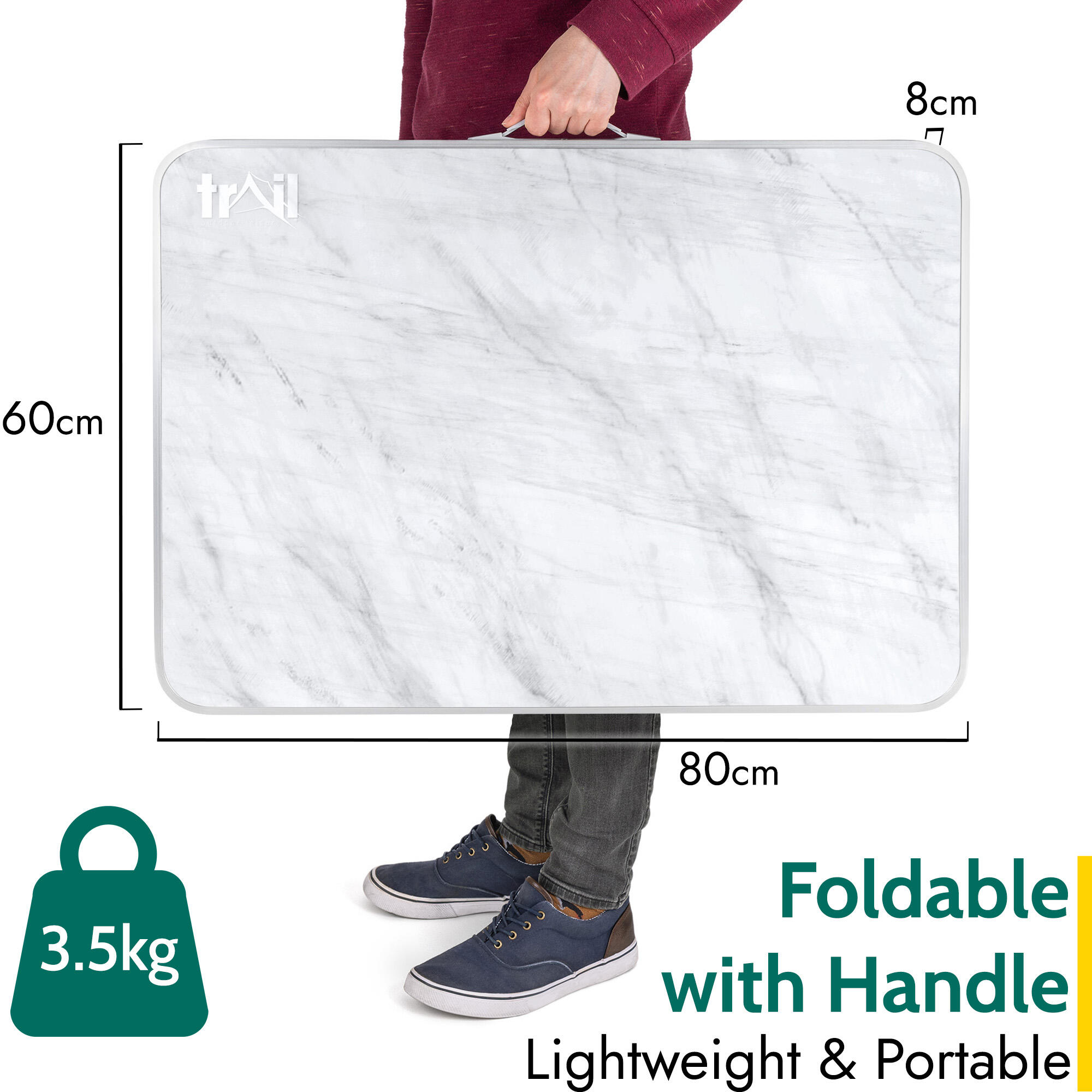 Folding Camping Picnic Table Portable Lightweight Wooden With Marble Effect 6/7