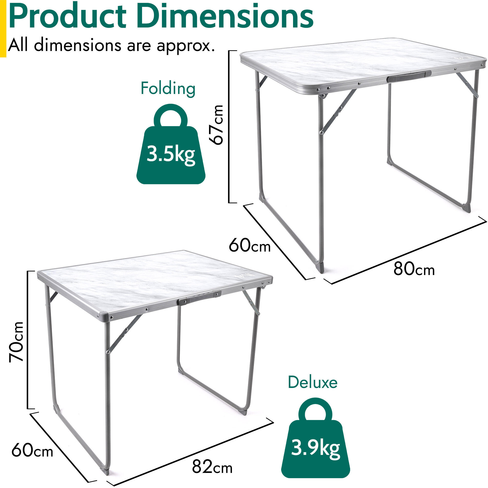 Folding Camping Picnic Table Portable Lightweight Wooden With Marble Effect 7/7