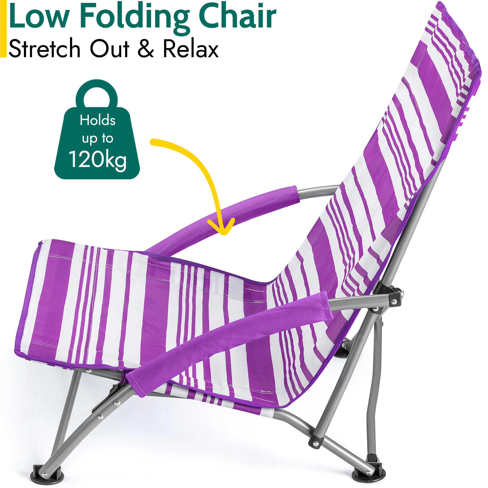 Low Beach Chair Folding Outdoor Camping Garden Festival Lightweight Lounger Seat 3/7