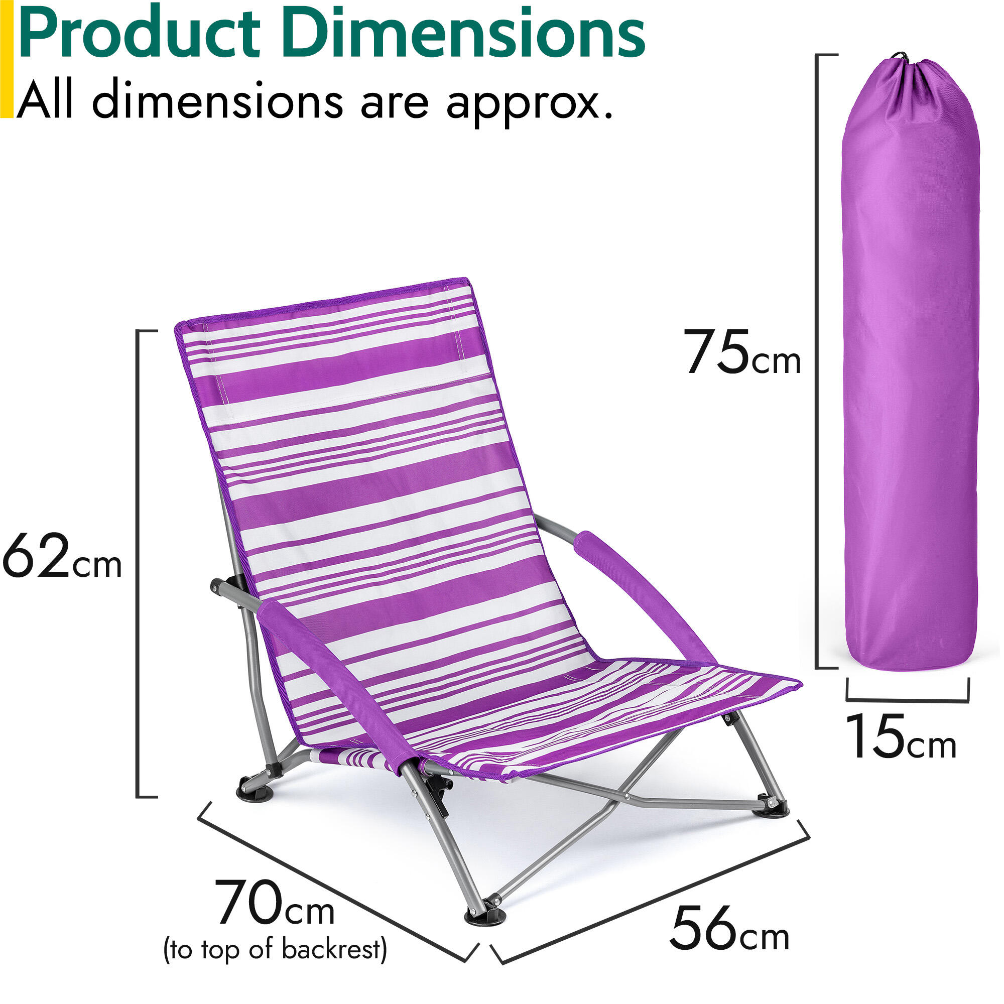 Low Beach Chair Folding Outdoor Camping Garden Festival Lightweight Lounger Seat 7/7