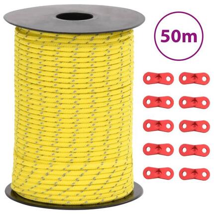 VidaXL Corde de haubanage pour tente avec bandes réfléchissantes 50 m 3 mm.