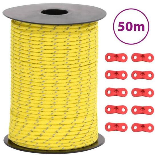VidaXL Corde de haubanage pour tente avec bandes réfléchissantes 50 m 3 mm.