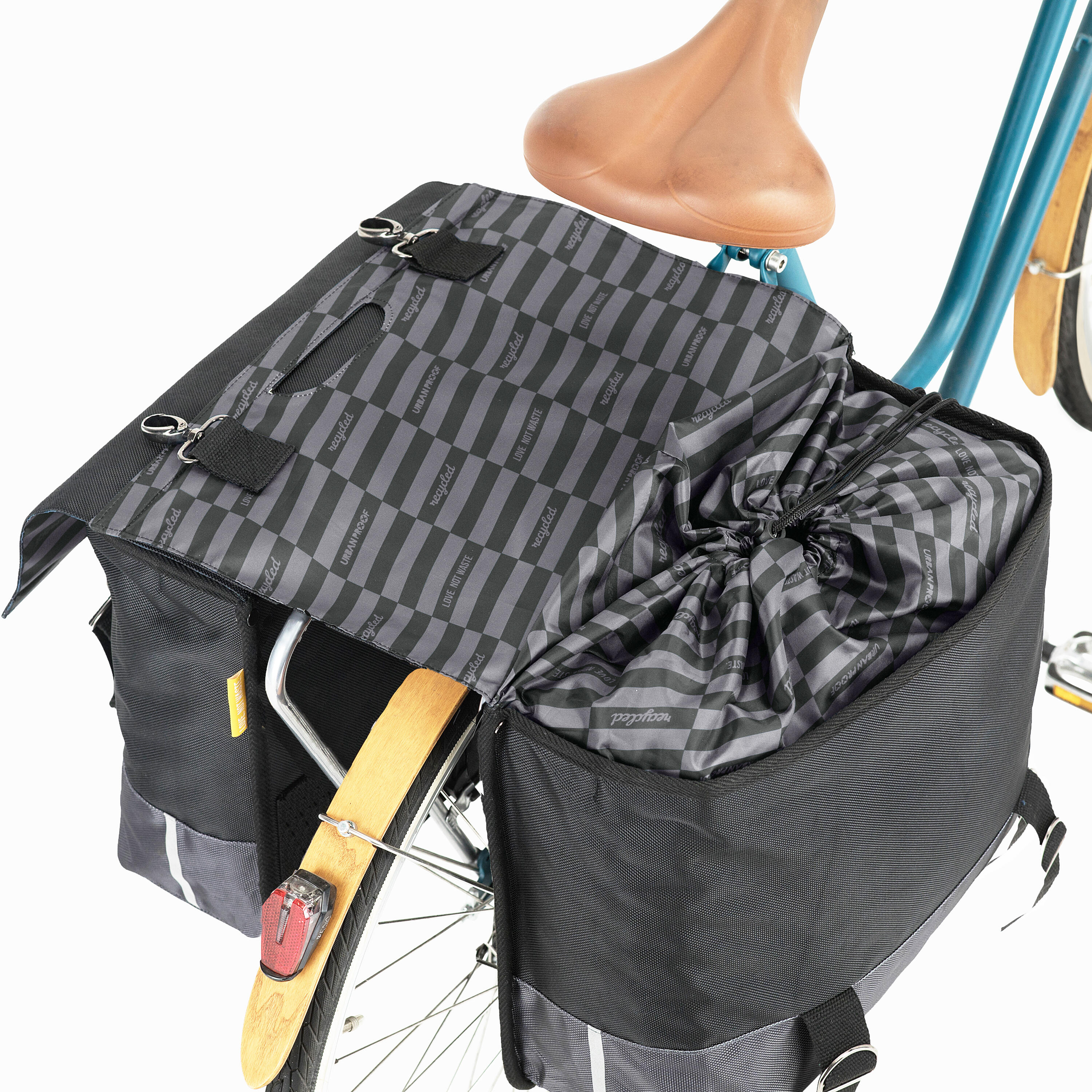 URBAN PROOF Duurzame Dubbele Fietstas 55L Zwart Grijs - Gerecycled RPET