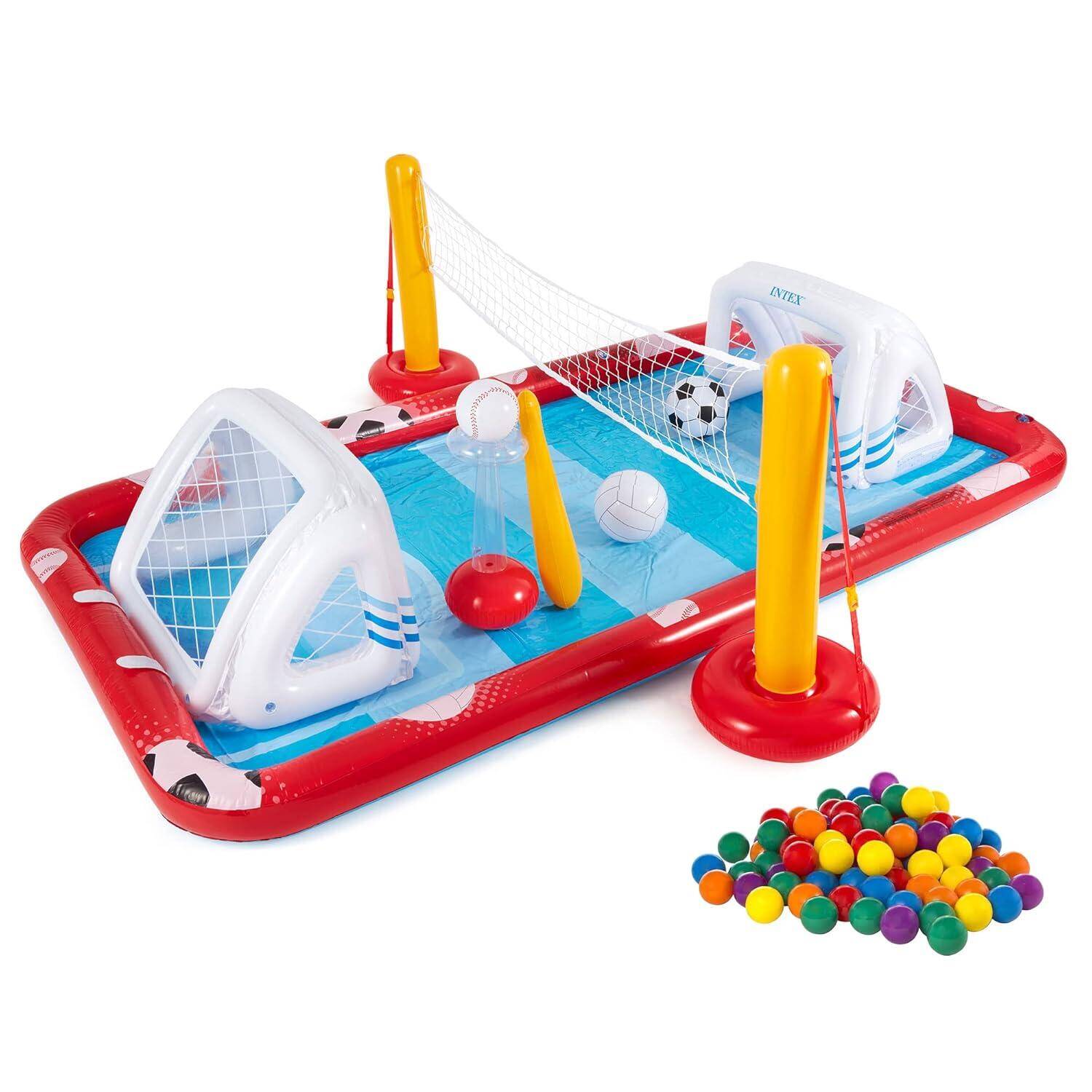 Intex Action Sports Inflatable Multi Activity Water Filled Play Center and Small Plastic Multi-Colored Fun Ballz with Carrying Bag -  1