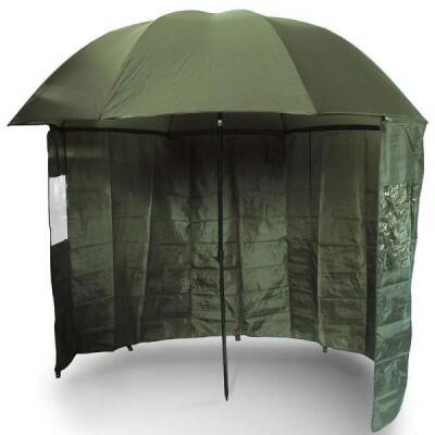 Umbrela/shelter cu paravan NGT Green Fishing Brolly, 220cm, sfori si cuie fixare