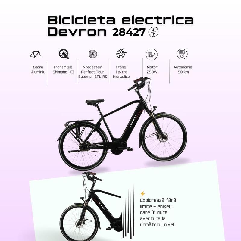 Bicicleta Electrica Devron 28427 - 28 Inch, L, Negru mat