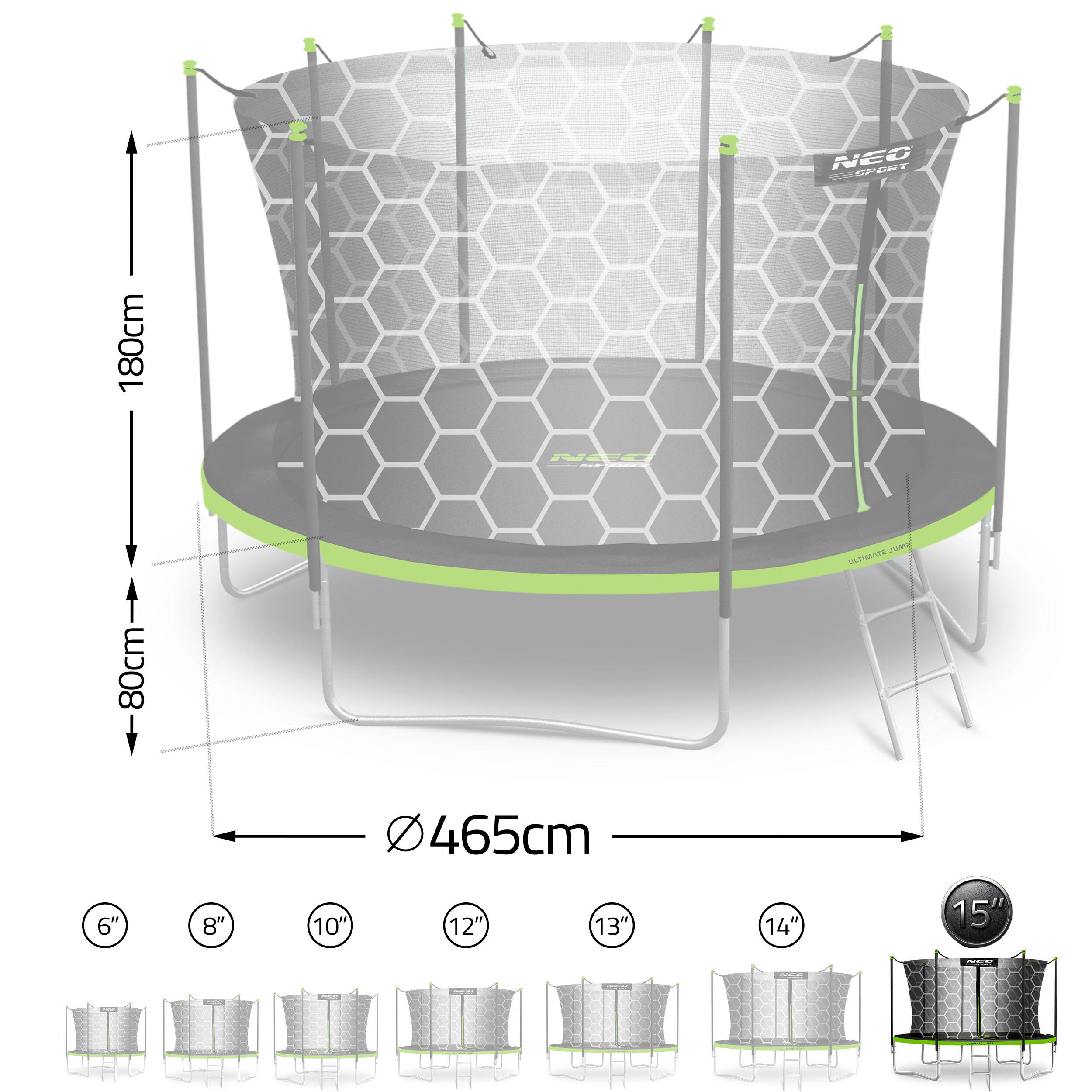 Trampolina ogrodowa z siatką wewnętrzną Neo-Sport 465cm 15ft 7/7