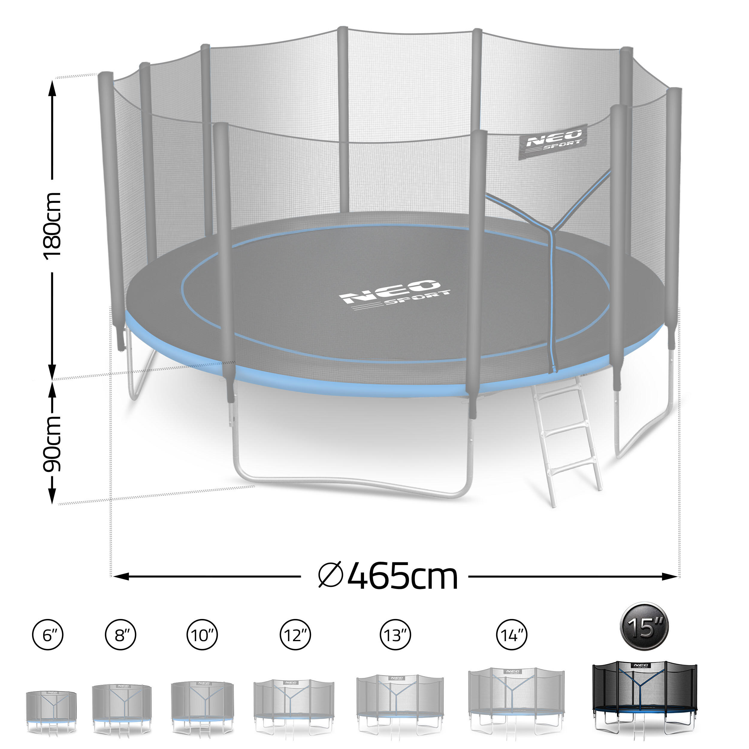 Trampolina ogrodowa z siatką zewnętrzną Neo-Sport 465cm 15ft 7/7