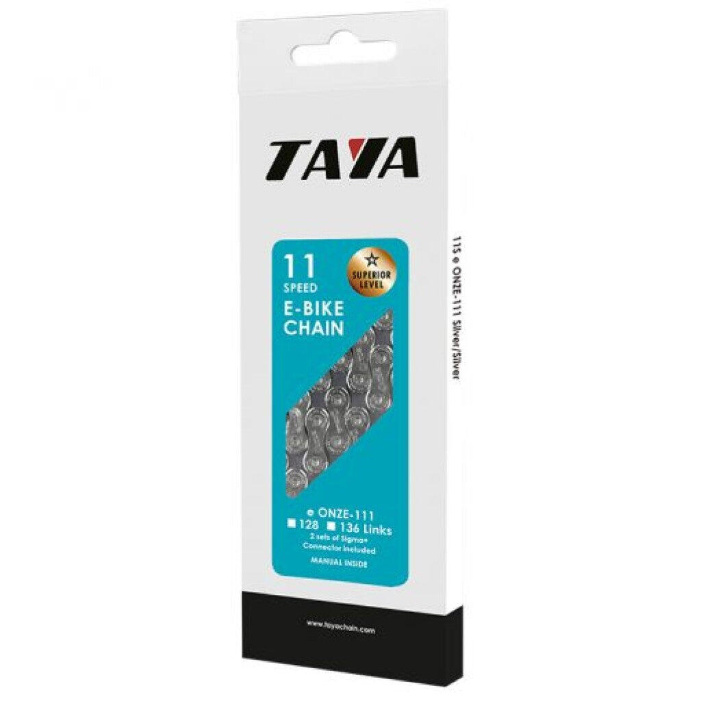 Taya OUR-111 e-bike chain, 11-speed, 136 links, 1/2x5/64, silver, blister pack.