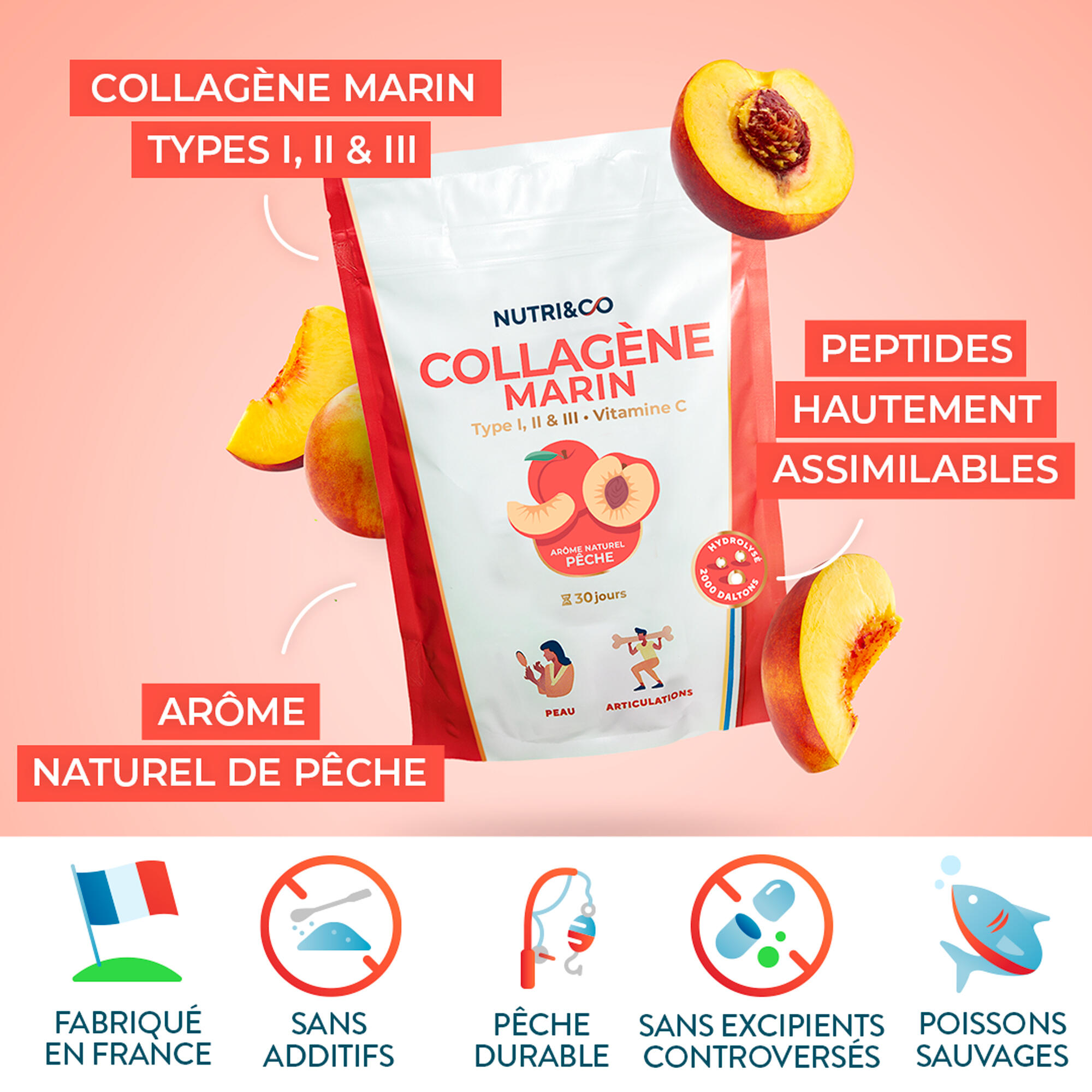 Collagène Marin - Santé et Prévention Articulaire - Goût Pêche - 180g 3/3