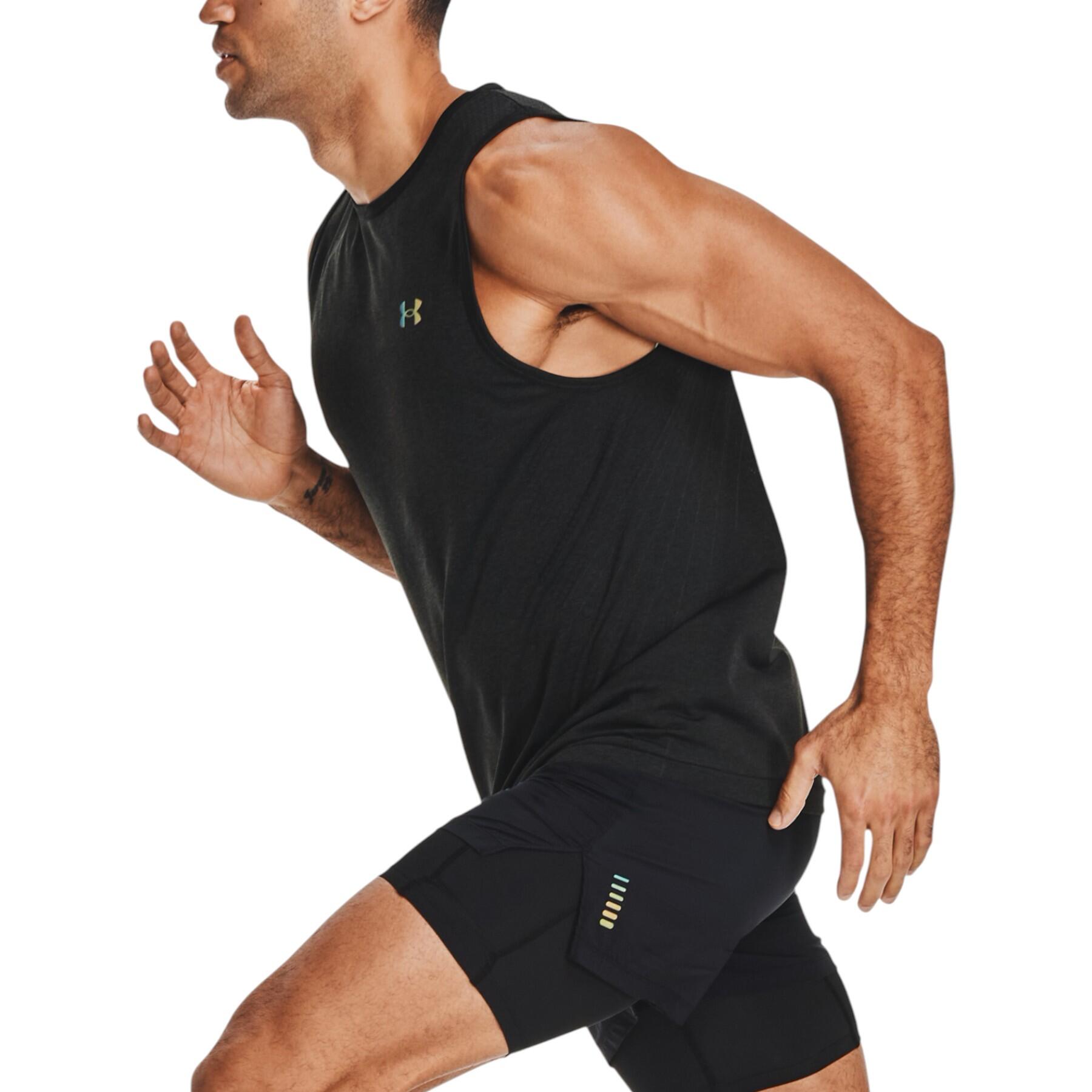 Under Armour Mens Vests Tank Top Summer Training Gym Tops Running Black 3/4