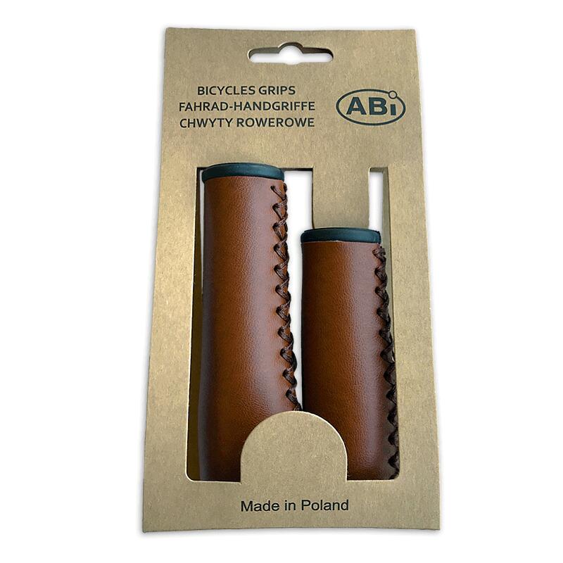 ABI skórzane chwyty rowerowe 120 mm i 95 mm brązowe