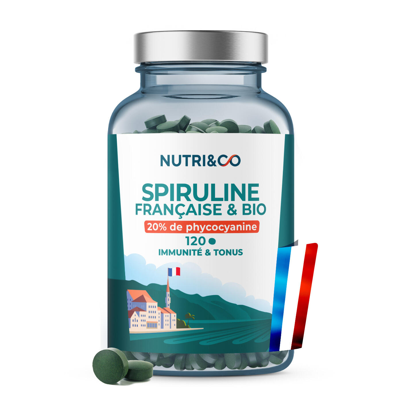 Spiruline BIO 100% Française - 20% de Phycocyanine - 120 comprimés de 500 mg 1/4