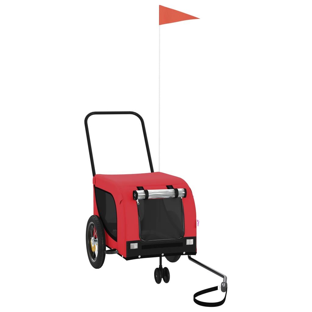 Remolque de bicicleta para perros VidaXL en tejido Oxford y hierro rojo y negro 2/4