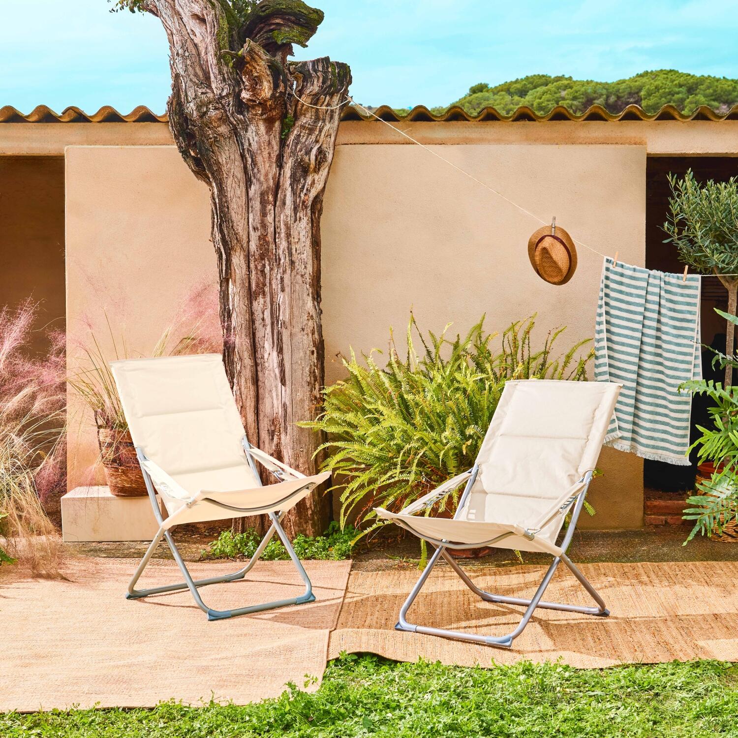 Cadeira de jardim dobrável, set de 2, beige