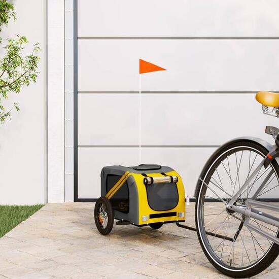 Duurzame hondenfietstrailer van Oxford stof in geel en grijs