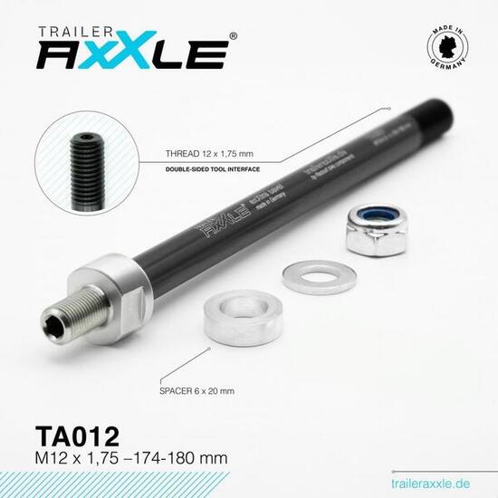 Radoxx Trailer AxXle TA012 Steckachse M12x1,75 174-180 mm, TÜV-geprüft, Alu 7...
