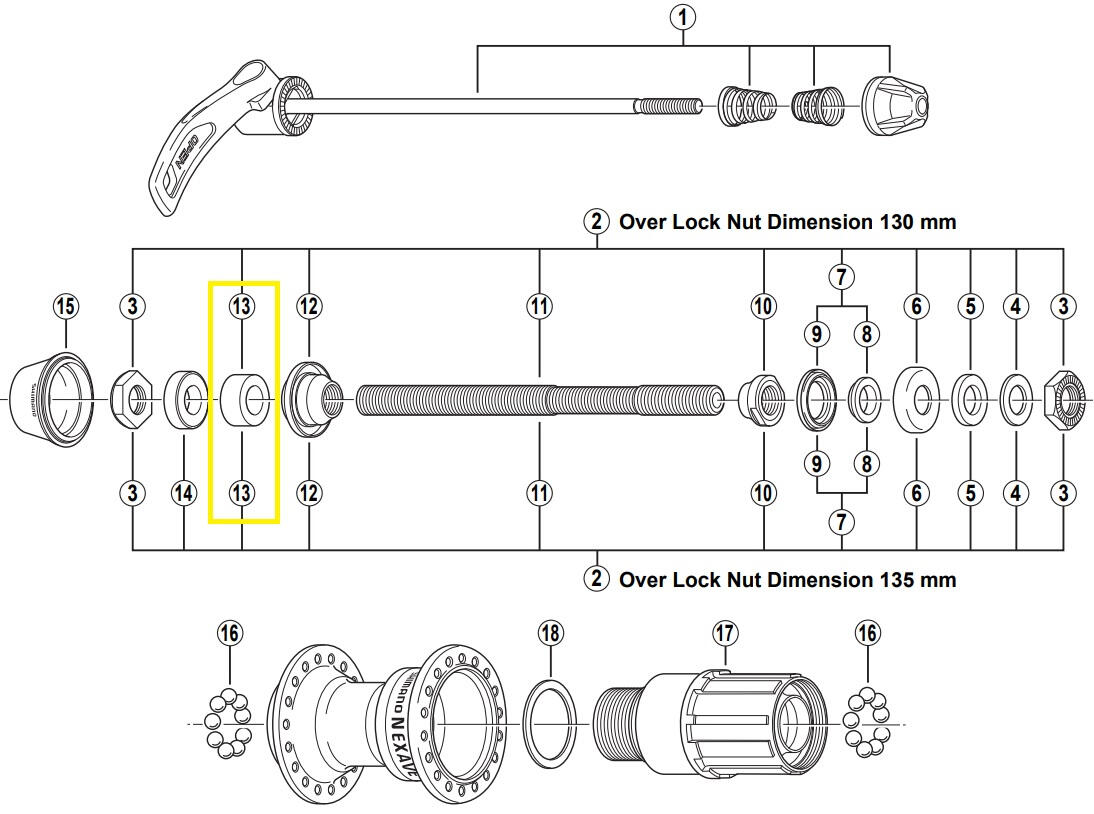 Shimano 8 mm Afstandsbus Links voor Fietsonderdelen 1/2