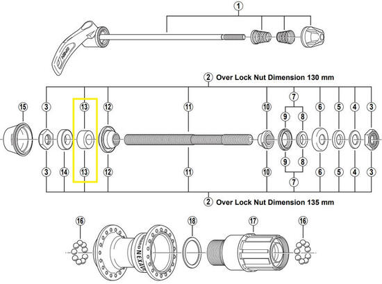 Bus de distance Shimano gauche de 8 mm pour pièces de vélo