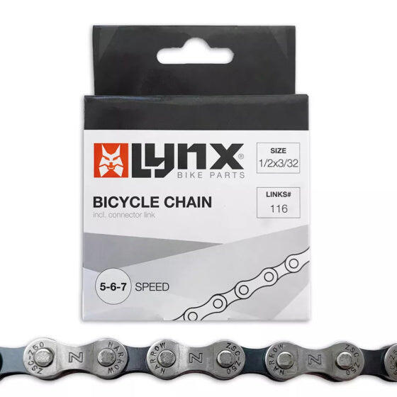 Lynx 5/6/7 Chaîne de vélo dérailleur 116 Maillons Noir      2799€    LYNX Lynx 5/6/7 Chaîne de vélo dérailleur 116 Maillons NoirCe produit n'est pas disponible en ligne, vérifiez le stock en magasin   