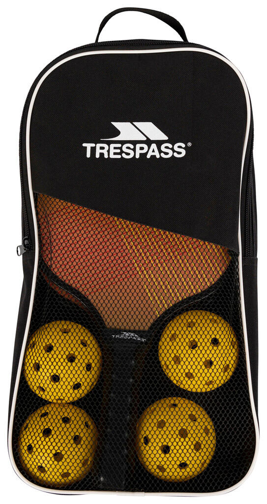 TRESPASS Pickleball Morty Trespass — 2 racchette arancioni PP/legno/pelle, 4 palline