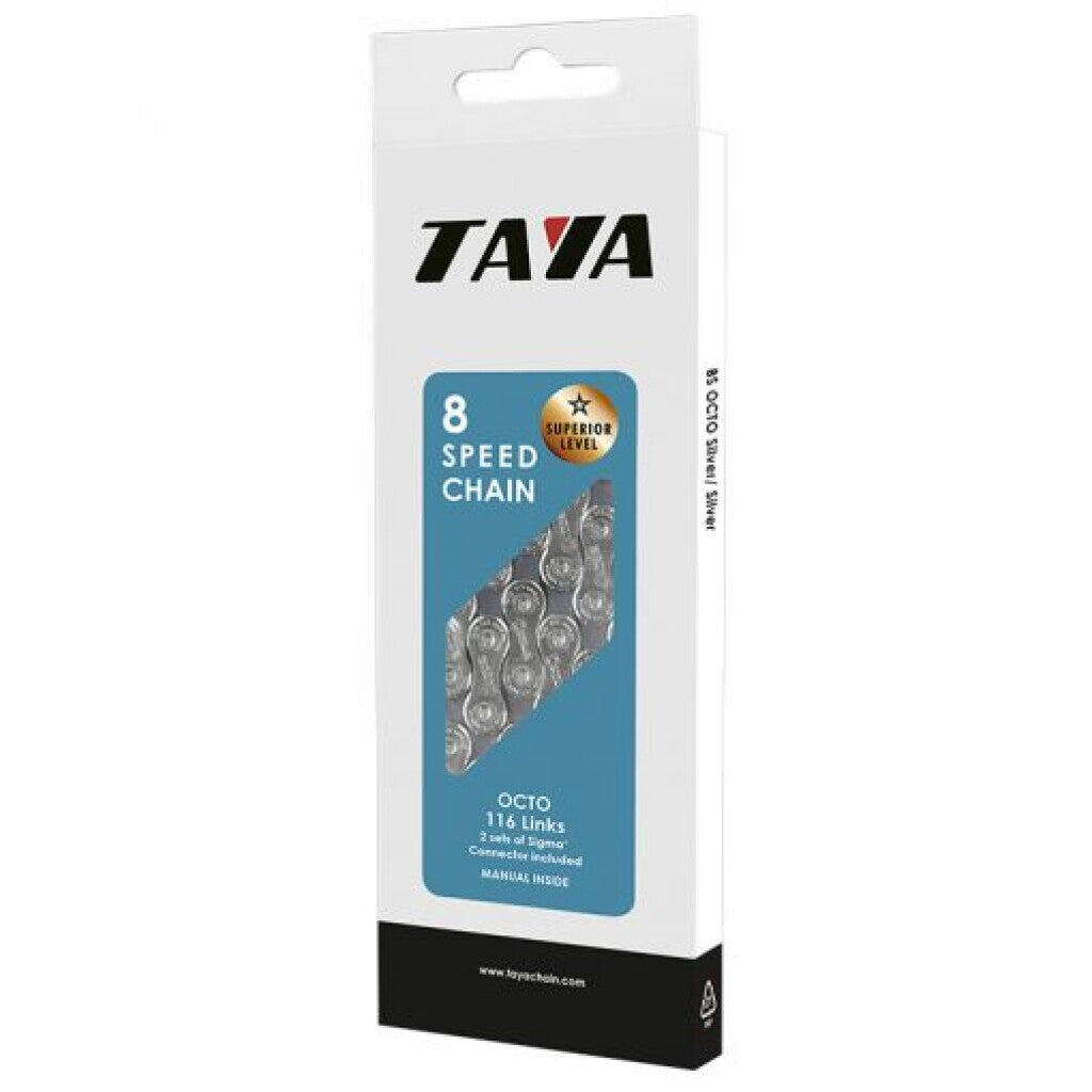 Taya Octo Chain 1/2 x 3/32, 116 links — 7-8 speed, silver steel.