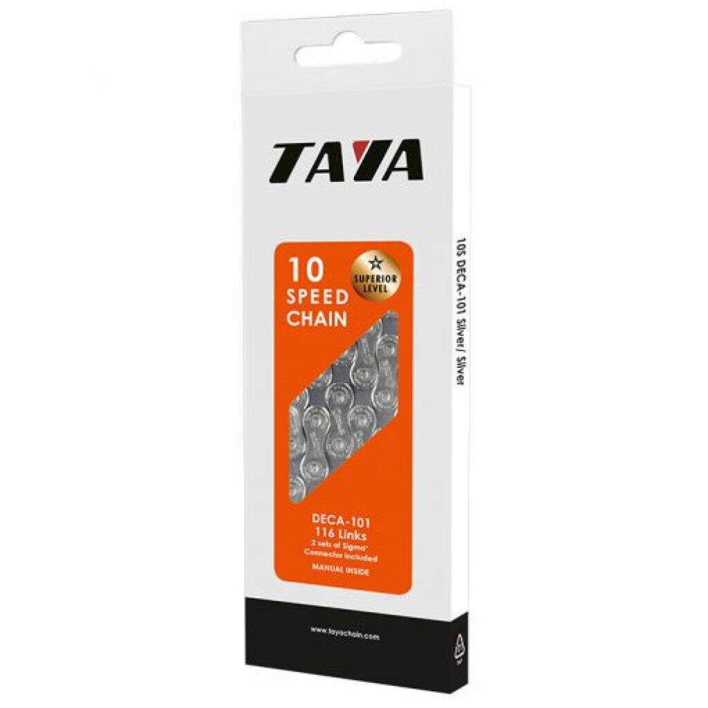 Taya DECA-101 10-Speed Bicycle Chain — 1/2 x 5/64, 116 Links, Silver, Boxed.