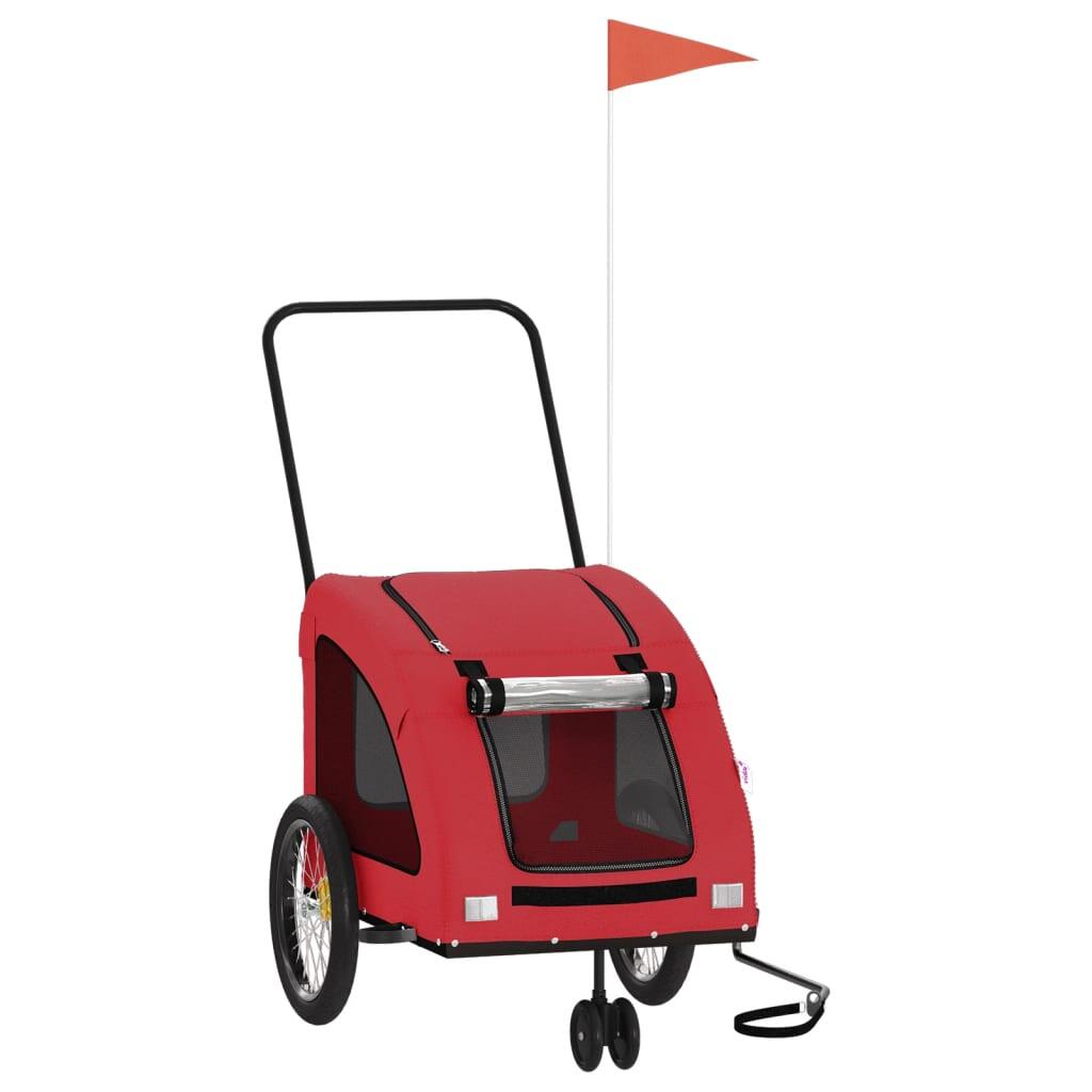 Remolque de bicicleta para perros VidaXL - Rojo Oxford y Hierro 2/4