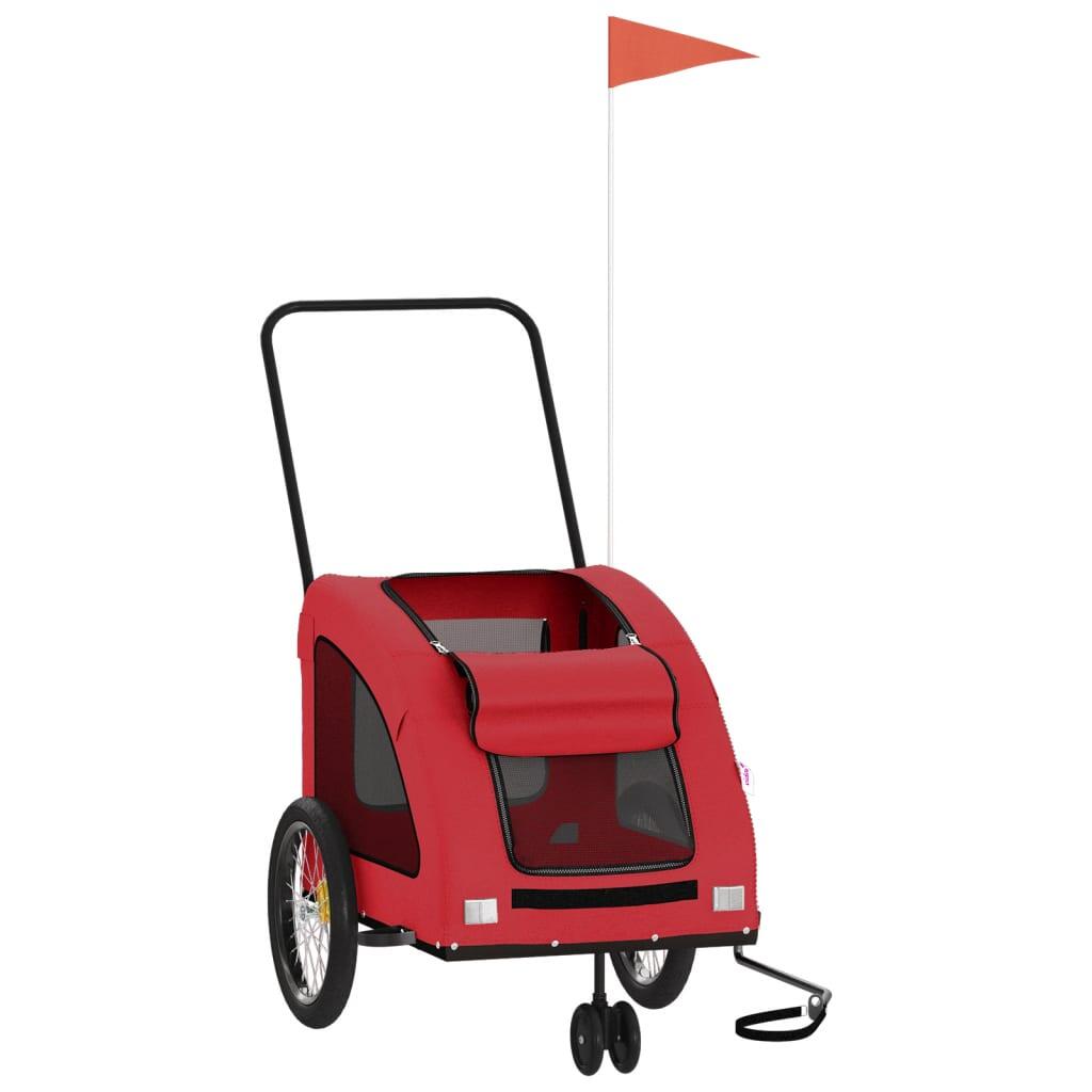 Remolque de bicicleta para perros VidaXL - Rojo Oxford y Hierro 3/4