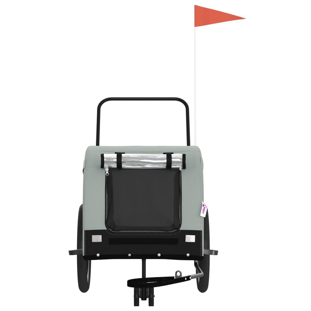 Remorque à vélo pour chiens VidaXL en tissu Oxford et fer gris et noir 3/4