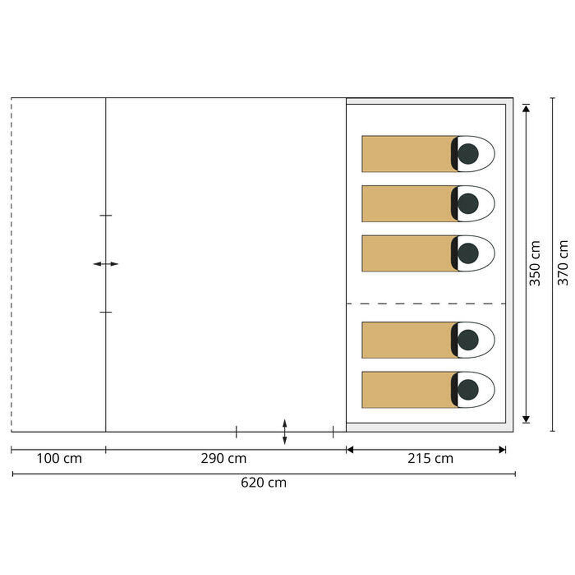 Tente tunnel - Hafslo 5 XL Sleeper Protect - 5 pers, Sol cousu, Cabine noire