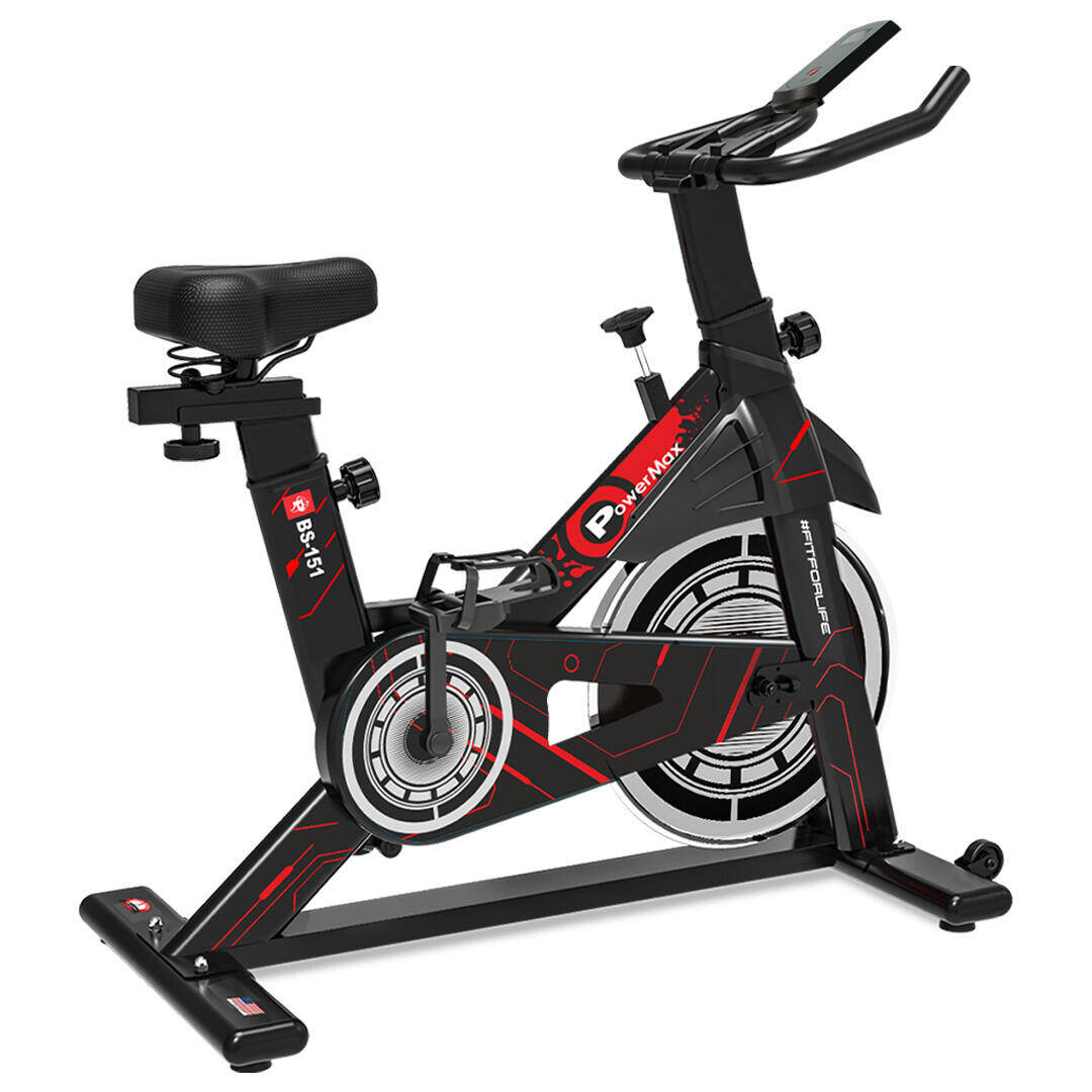 PowerMax Fitness BS-151 Spin Bike Exercise Cycle with 10KG flywheel, Max user wt. 130kg for maxpro home workout, 2-way adjustable seat, Knob braking, iphone holder, 1 Year Manufacturer Warranty. -  1