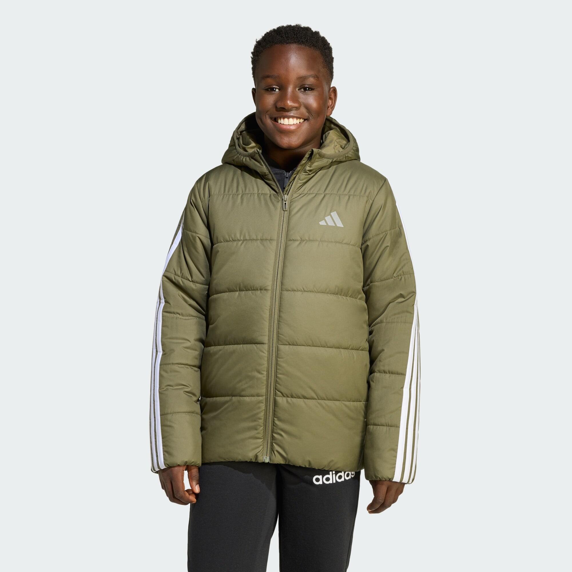 Adidas - Veste Matelassée 3 Bandes Essentials Enfants - Doudoune Synthétique - Beige|blanc|vert - 13-14 Ans - Decathlon
