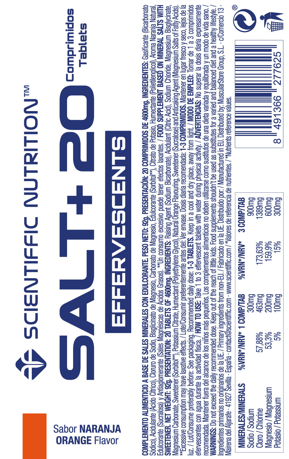 Pastillas Efervescentes Scientiffic Nutrition Sales Minerales Naranja 20 ud 2/2
