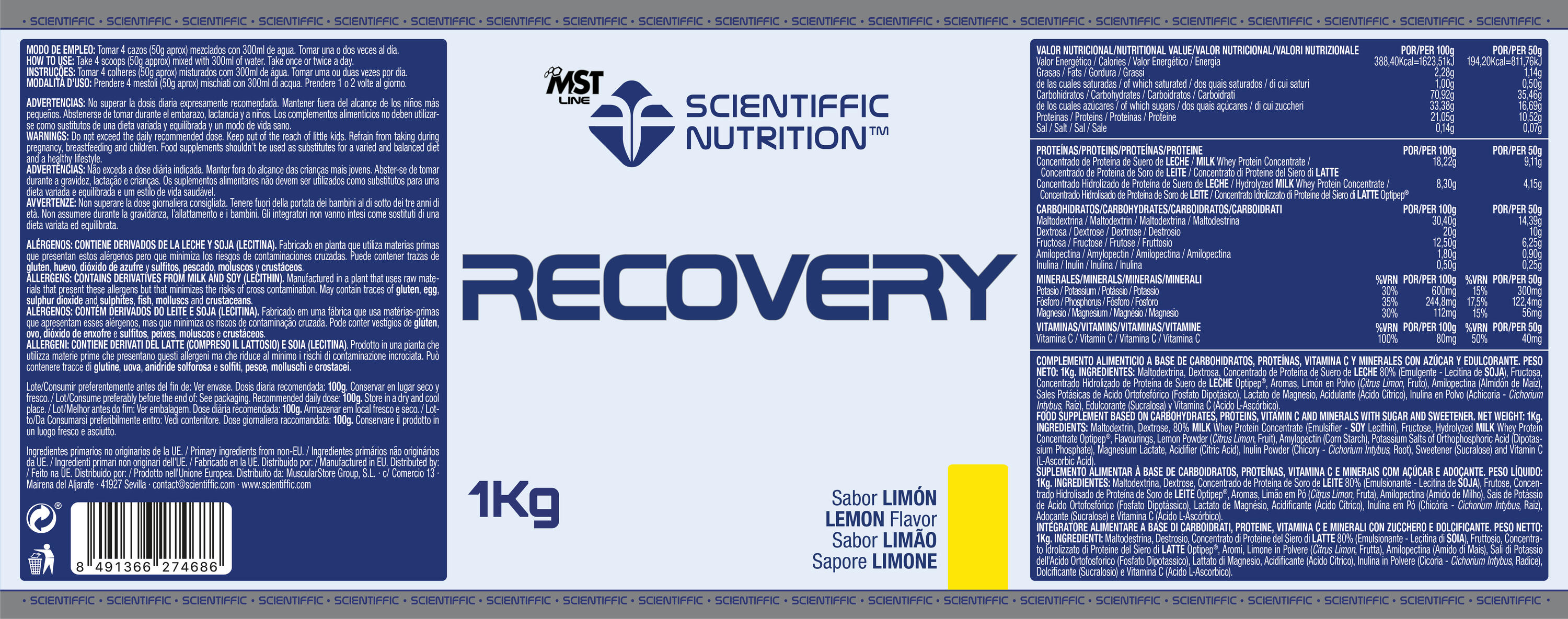 Post Entreno Scientiffic Nutrition Recuperación Muscular Lima Limón 1kg 2/2
