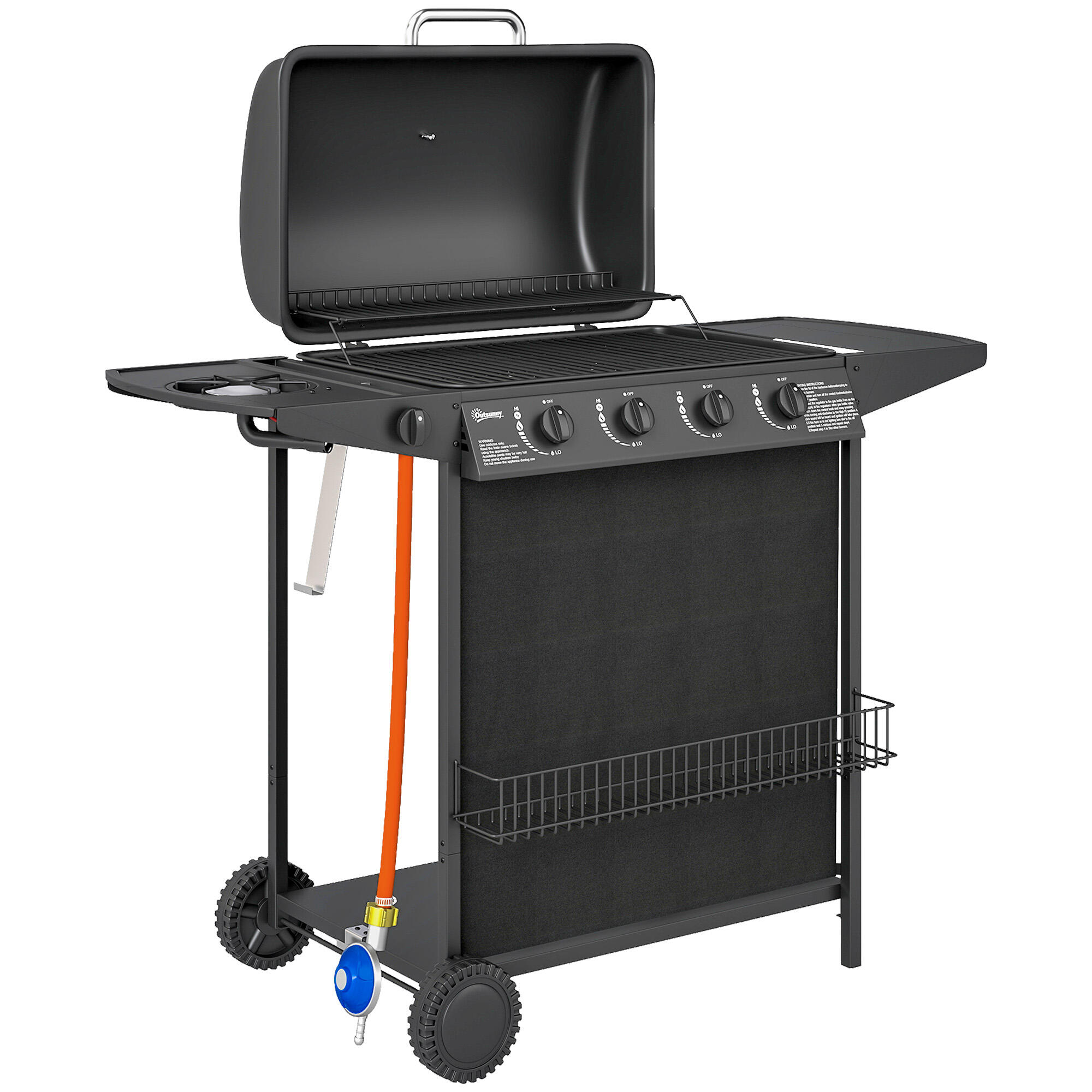 Barbecue a carvão 121x54x97 cm preto outsunny