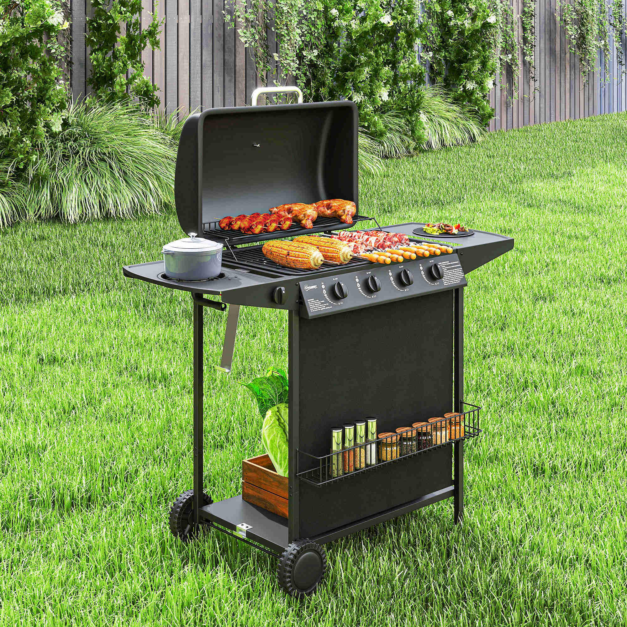 Barbecue a carvão 121x54x97 cm preto Outsunny 2/6
