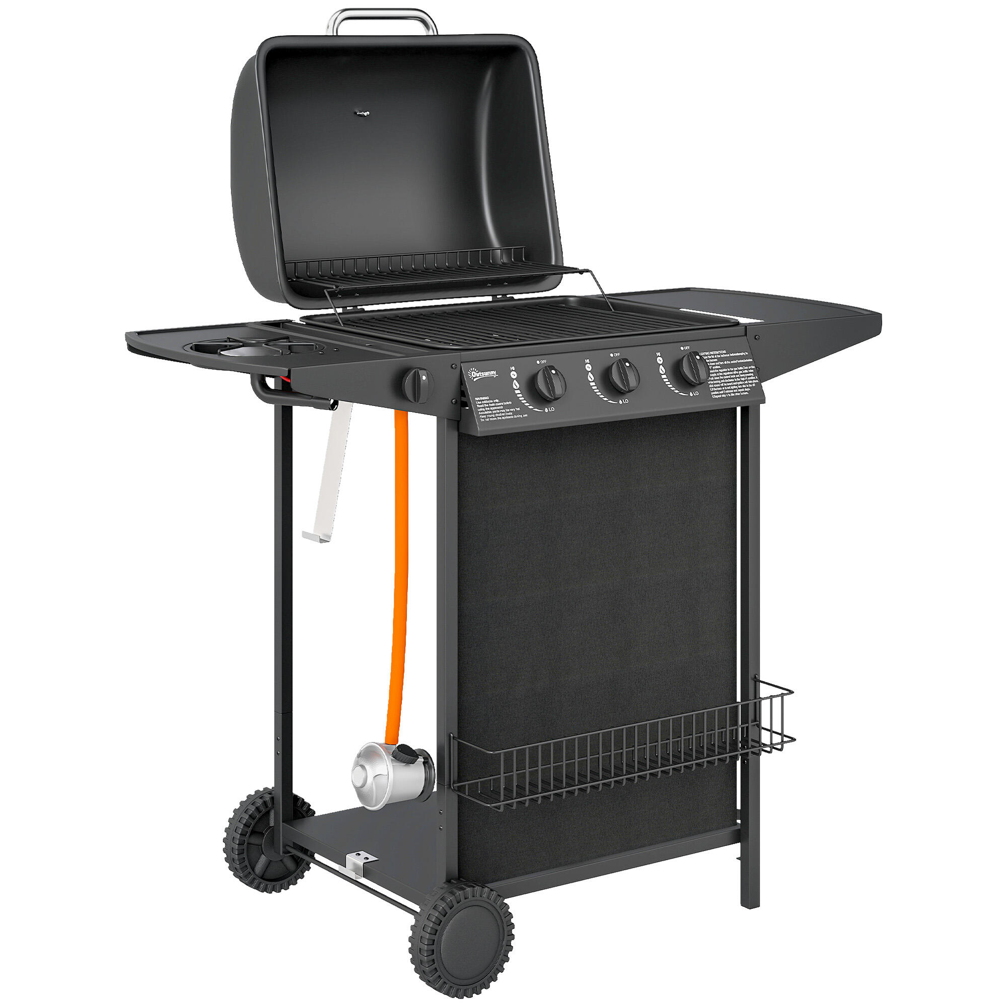 Barbecue a gás 108x54x97 cm preto outsunny