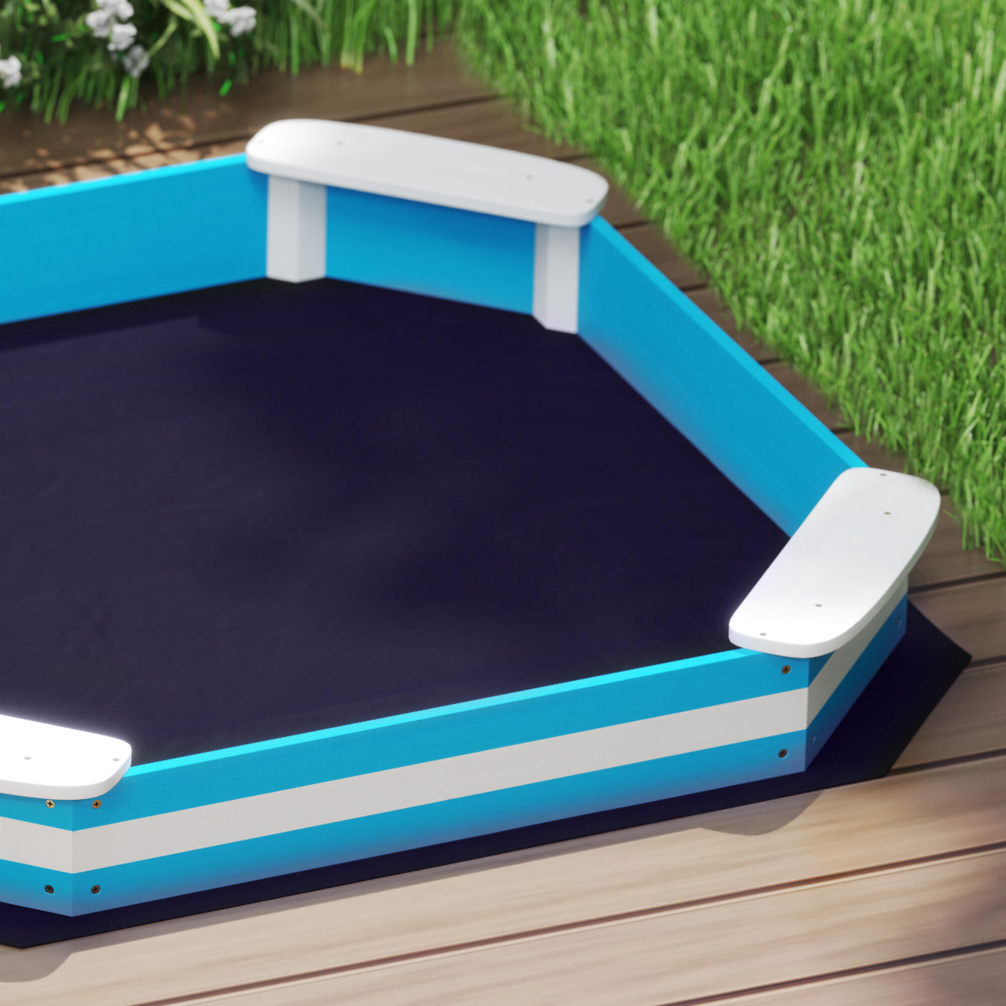 Caixa de areia para crianças 133x133x16 cm azul AIYAPLAY 5/6