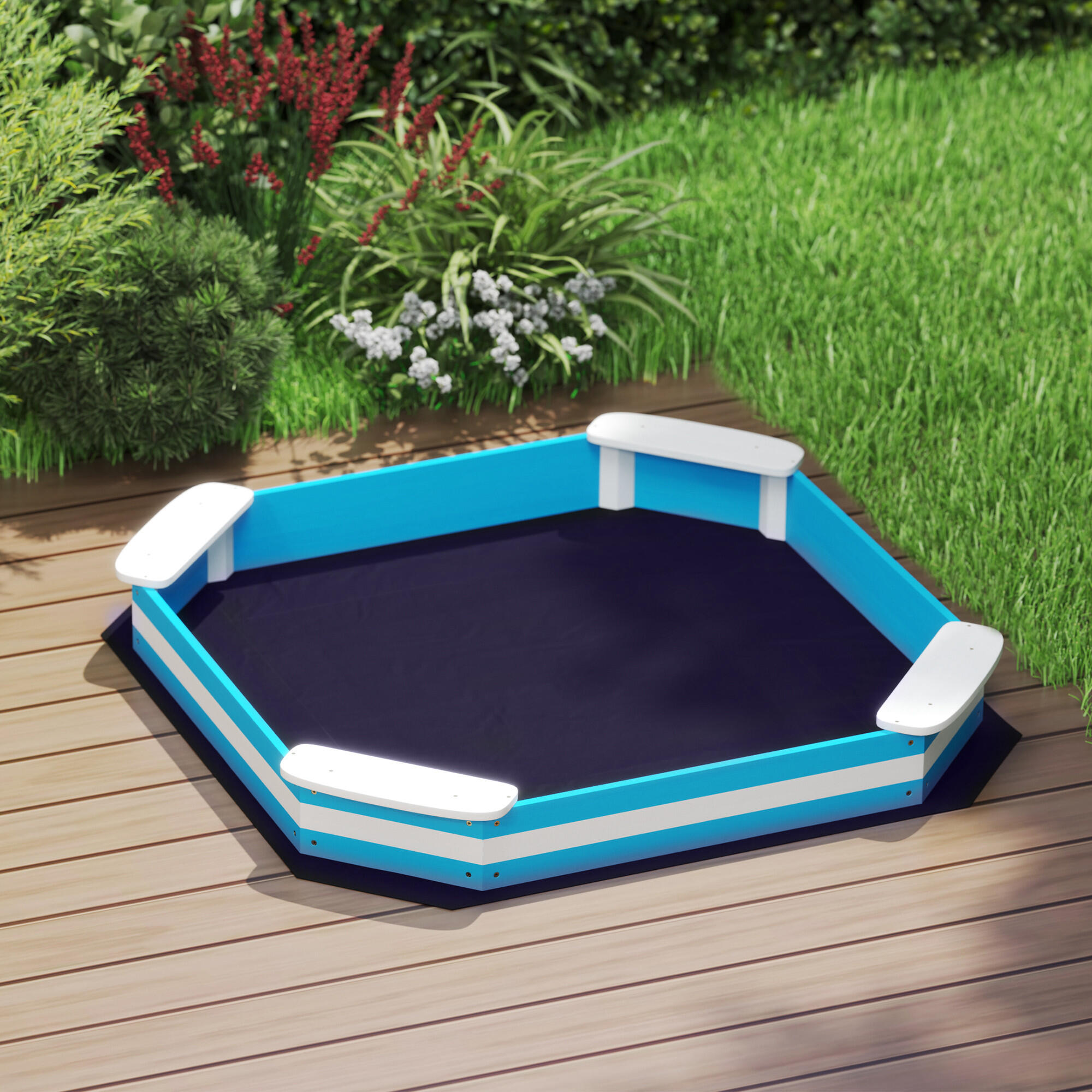 Caixa de areia para crianças 133x133x16 cm azul AIYAPLAY 2/6