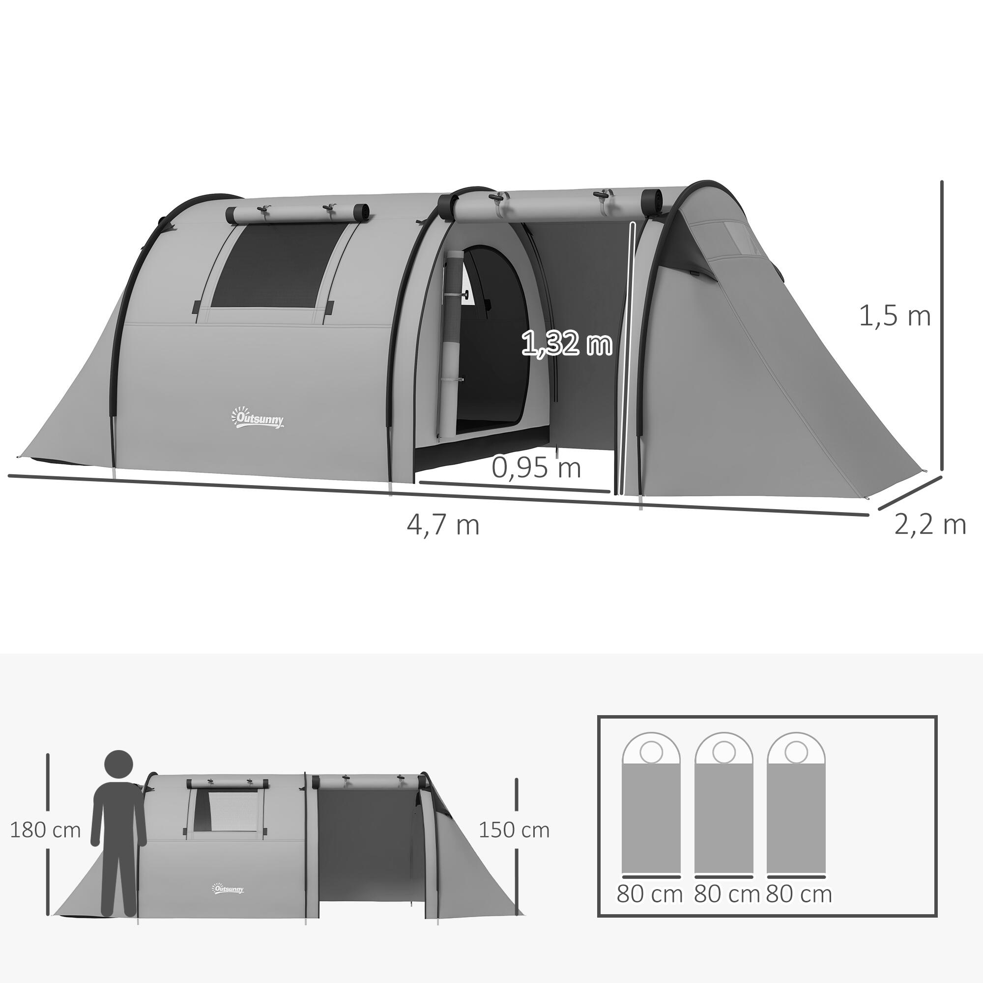 Tenda de campismo 470x220x150 cm cinzento Outsunny 3/5