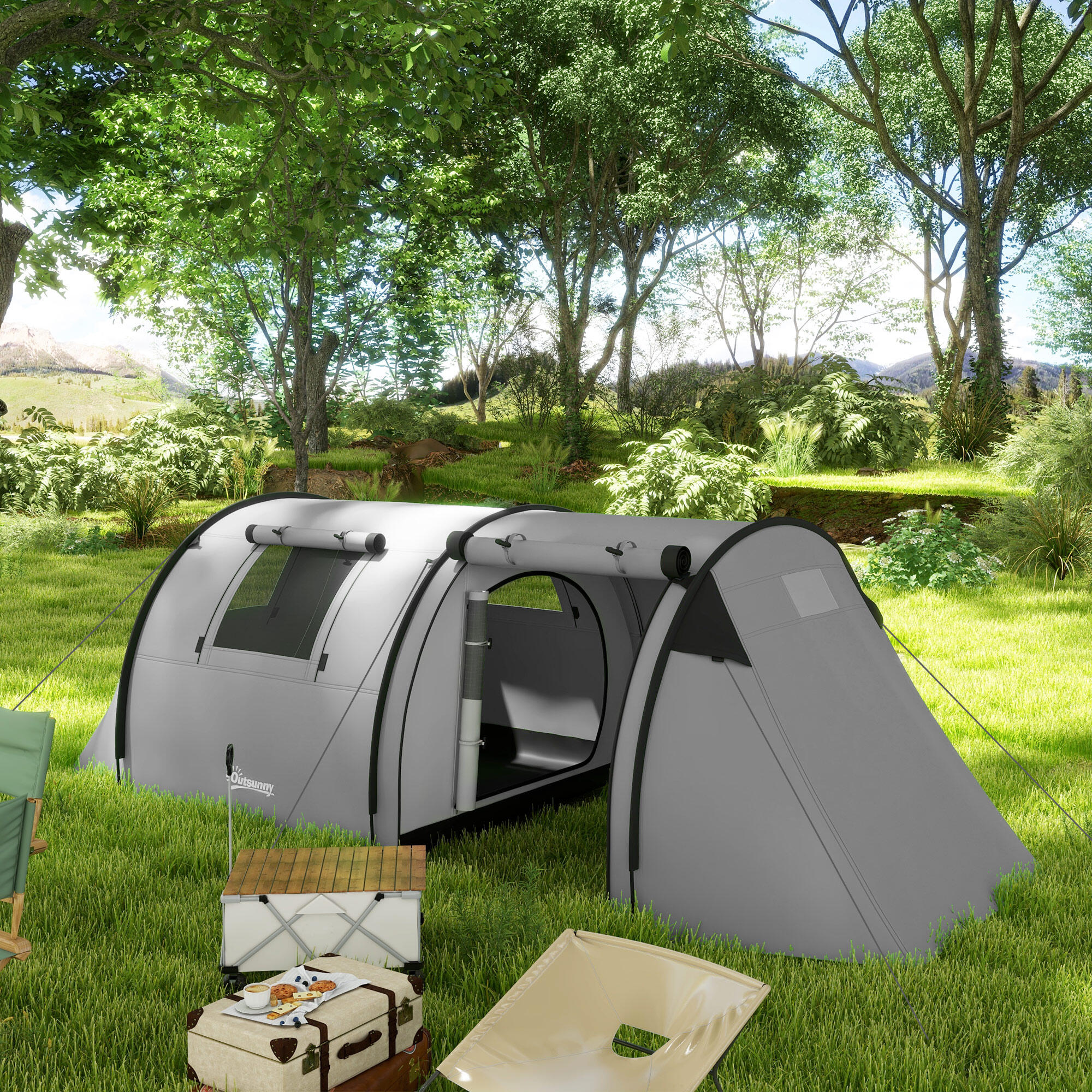 Tenda de campismo 470x220x150 cm cinzento Outsunny 2/5
