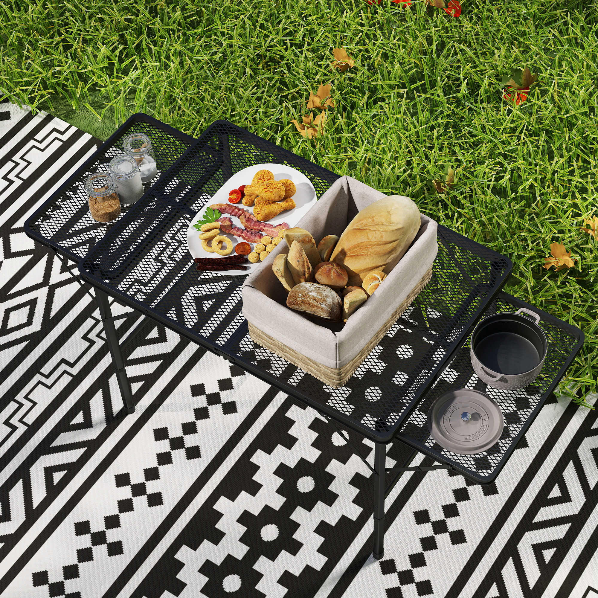 Mesa de campismo dobrável 137x62x57-67 cm preto Outsunny 5/6