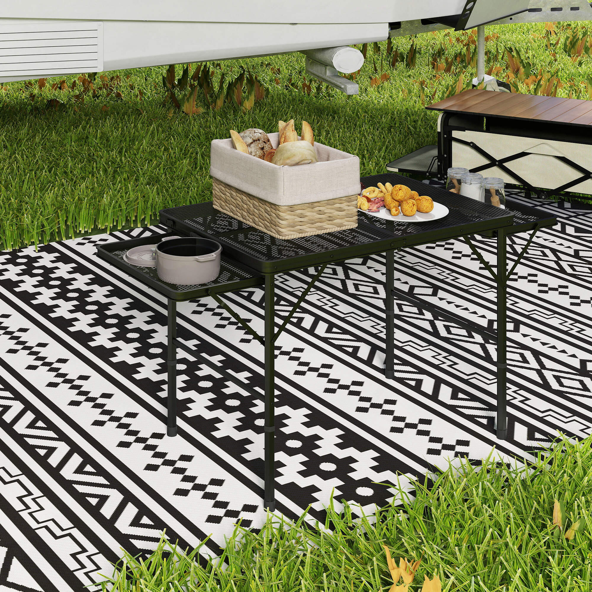 Mesa de campismo dobrável 137x62x57-67 cm preto Outsunny 2/6