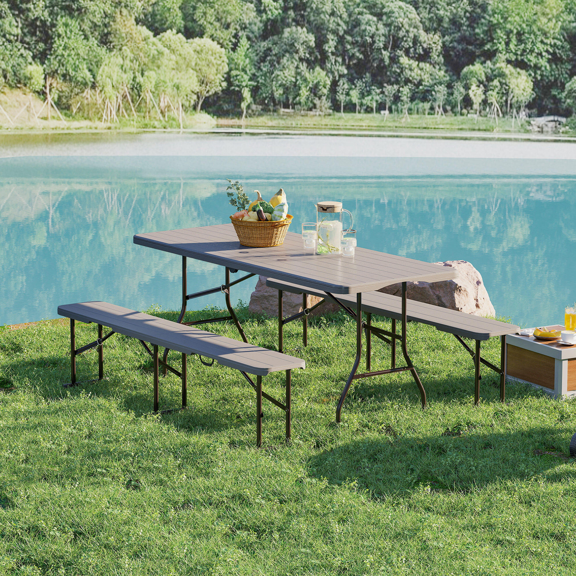 Mesa de campismo 80x74x74 cm marrom Outsunny 4/6