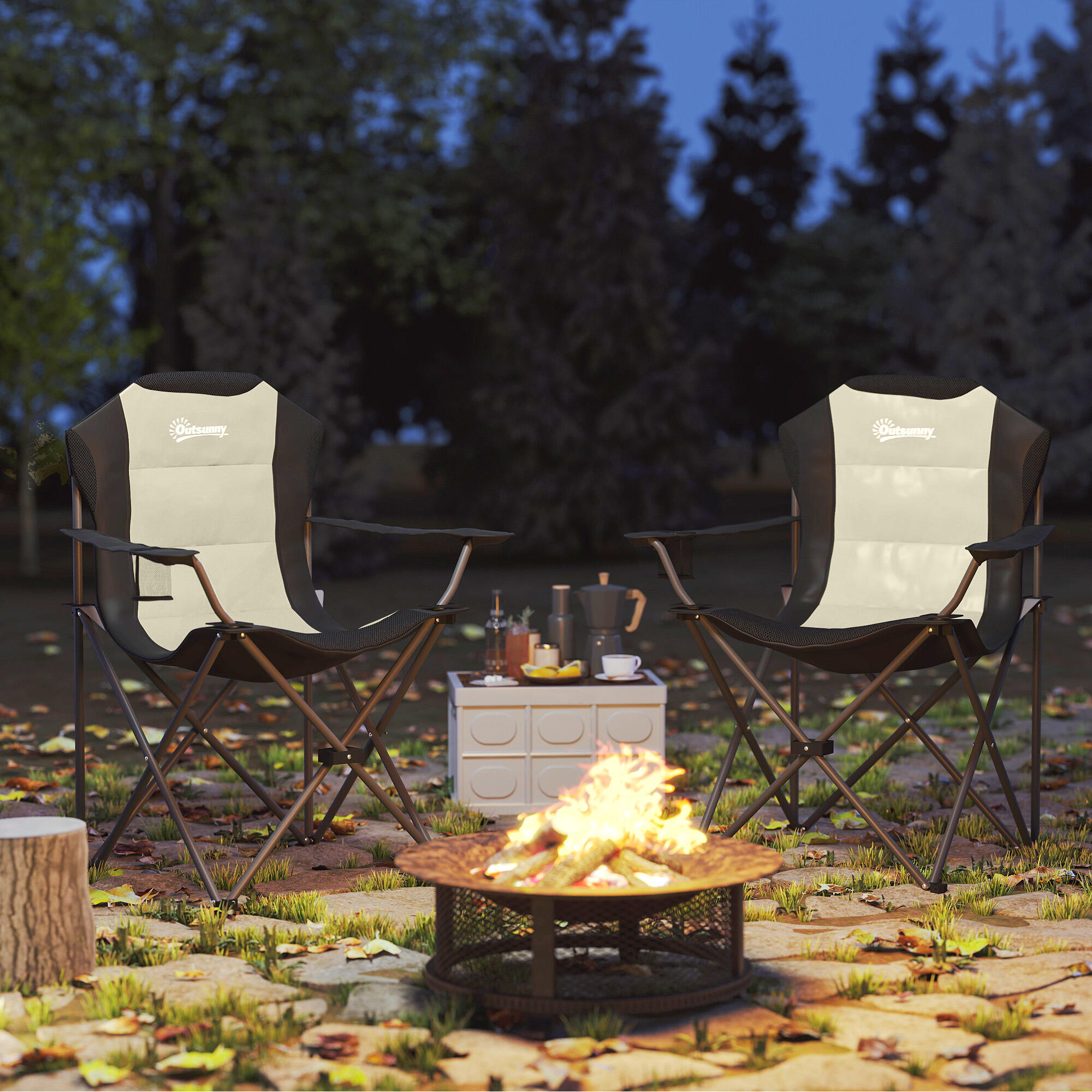 Sillas de Camping Outsunny 82x59x109 cm Crema y Negro 2/5