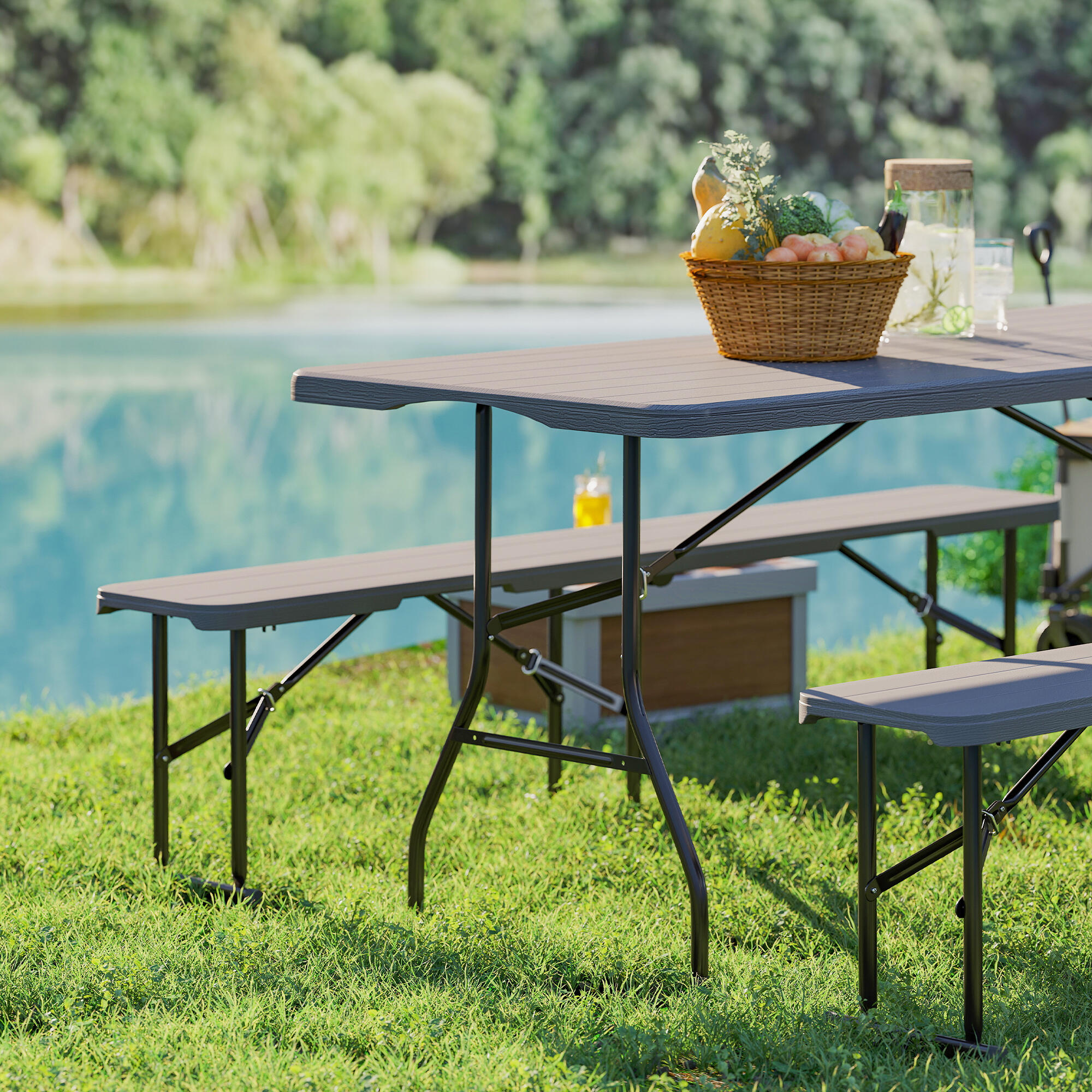 Mesa de campismo 80x74x74 cm marrom Outsunny 5/6